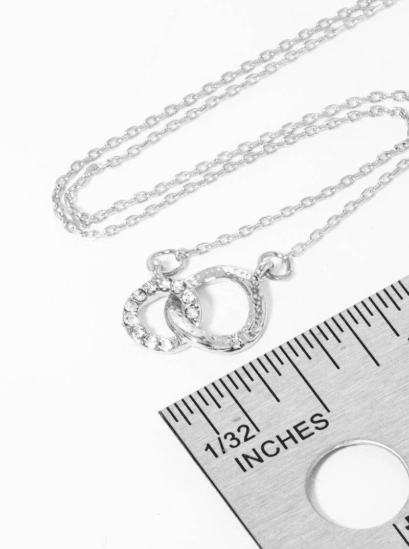 Crystal Pave Interlocking Circle Pendant Delicate Necklace