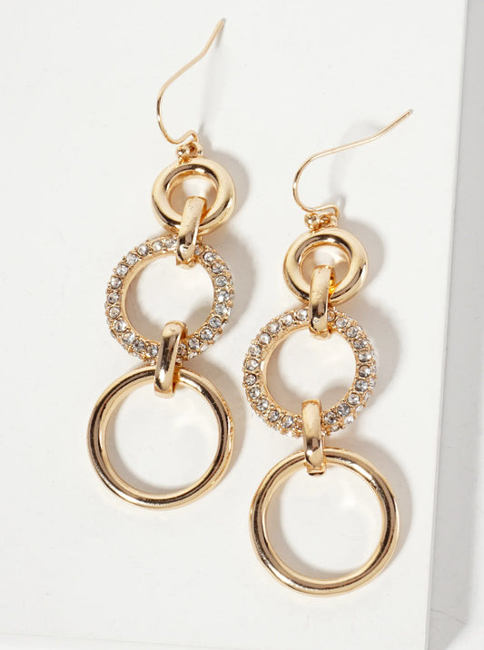 Crystal-Pave Linked Circles Dangle Earrings