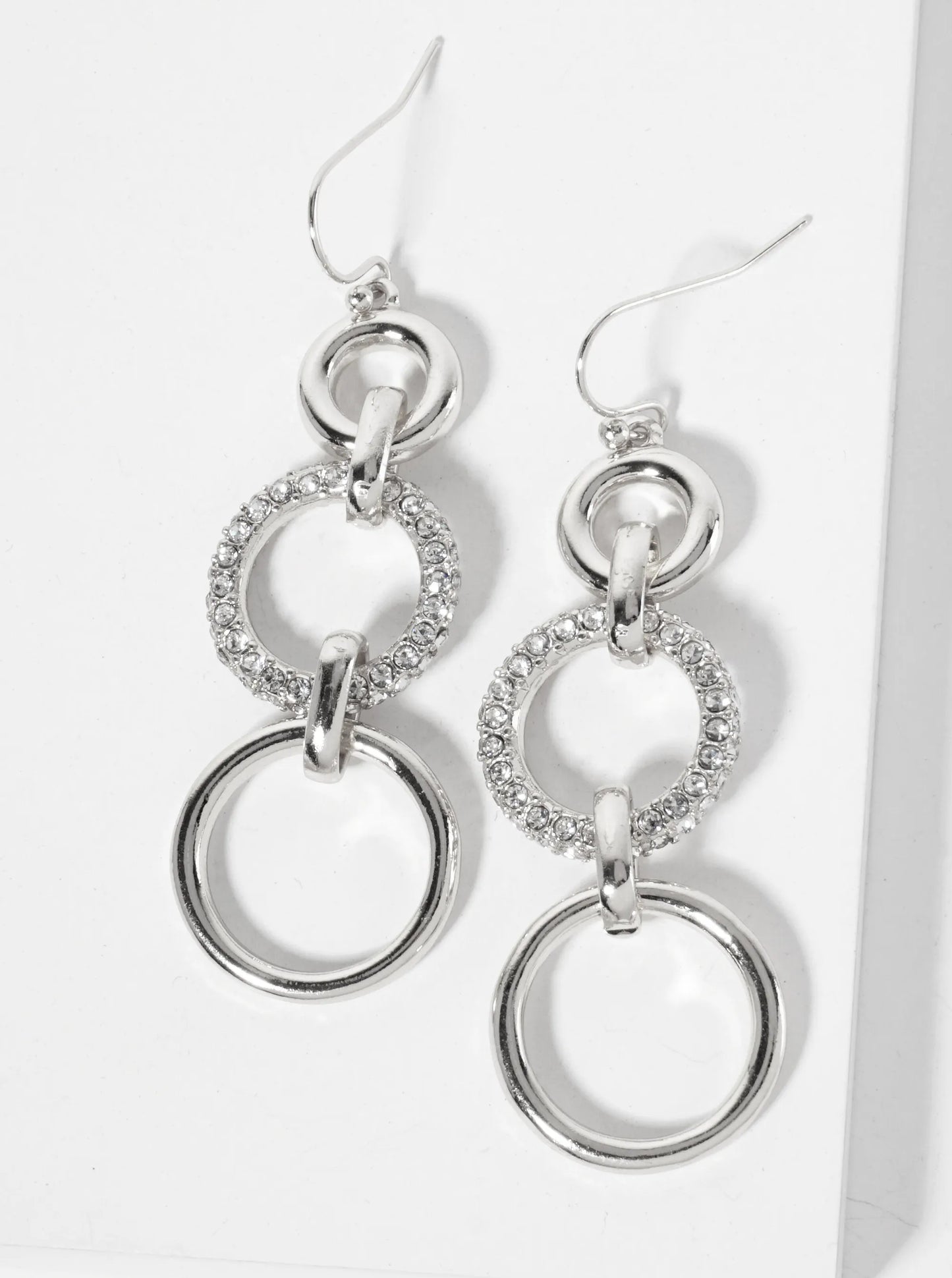 Crystal-Pave Linked Circles Dangle Earrings