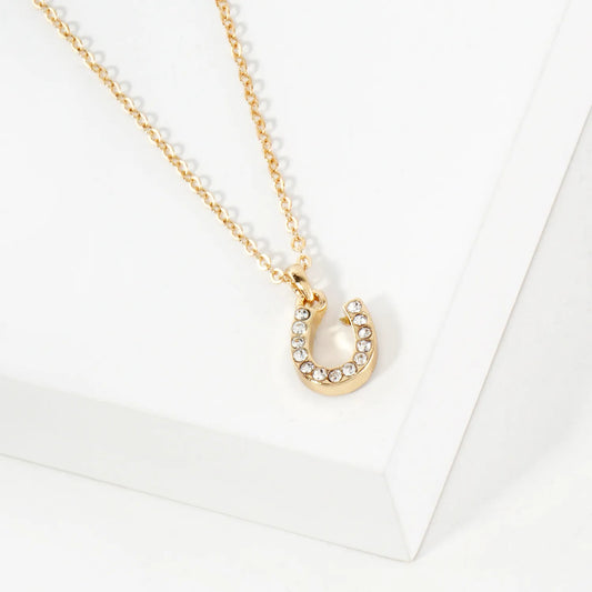 Crystal-Pave Lucky Horseshoe Pendant Necklace