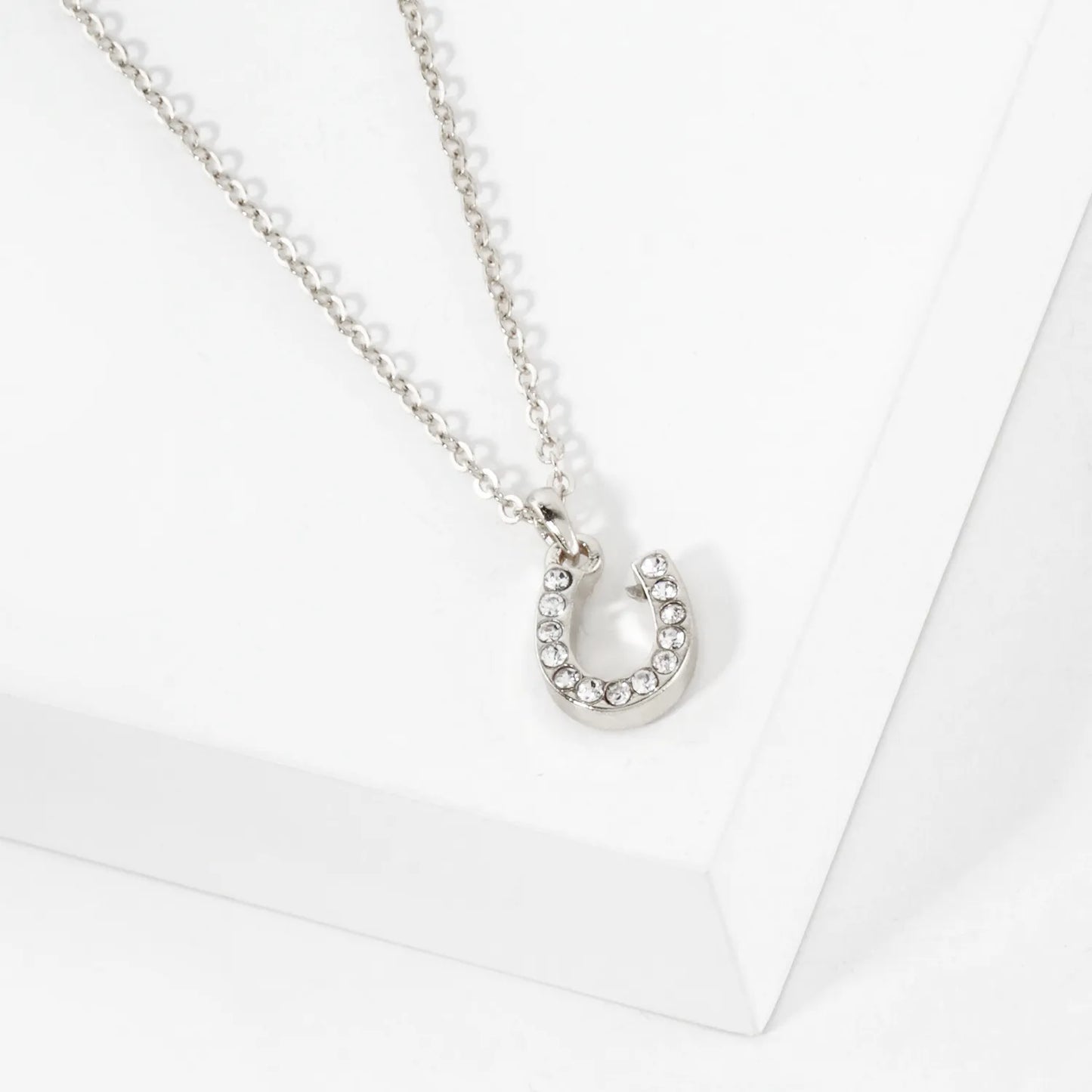 Crystal-Pave Lucky Horseshoe Pendant Necklace