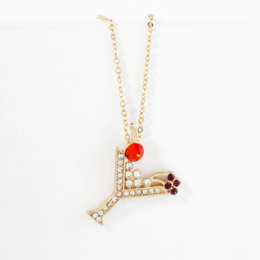 Crystal-Pave Martini Glass Pendant Necklace