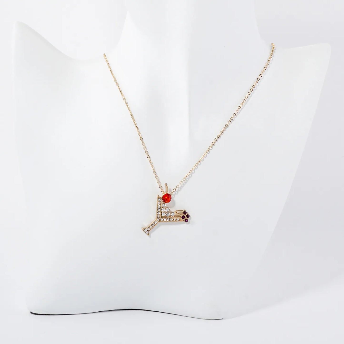 Crystal-Pave Martini Glass Pendant Necklace