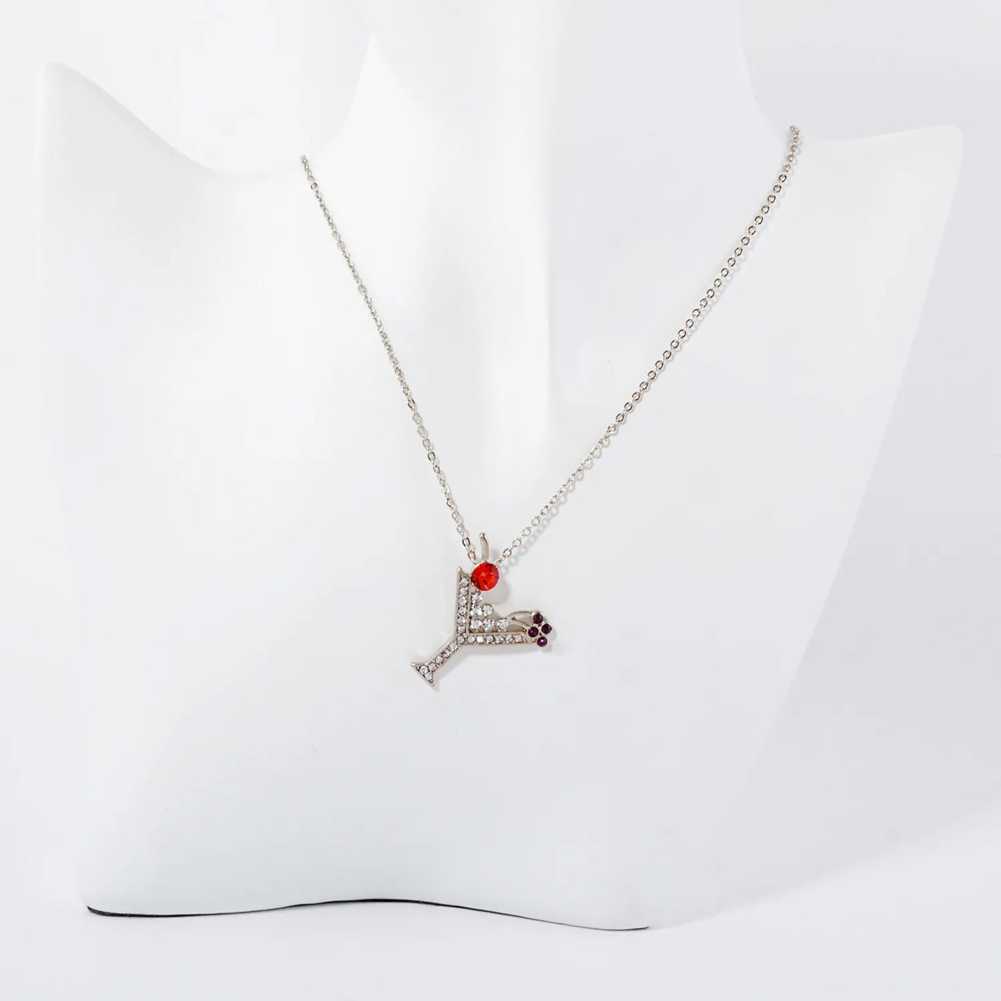 Crystal-Pave Martini Glass Pendant Necklace