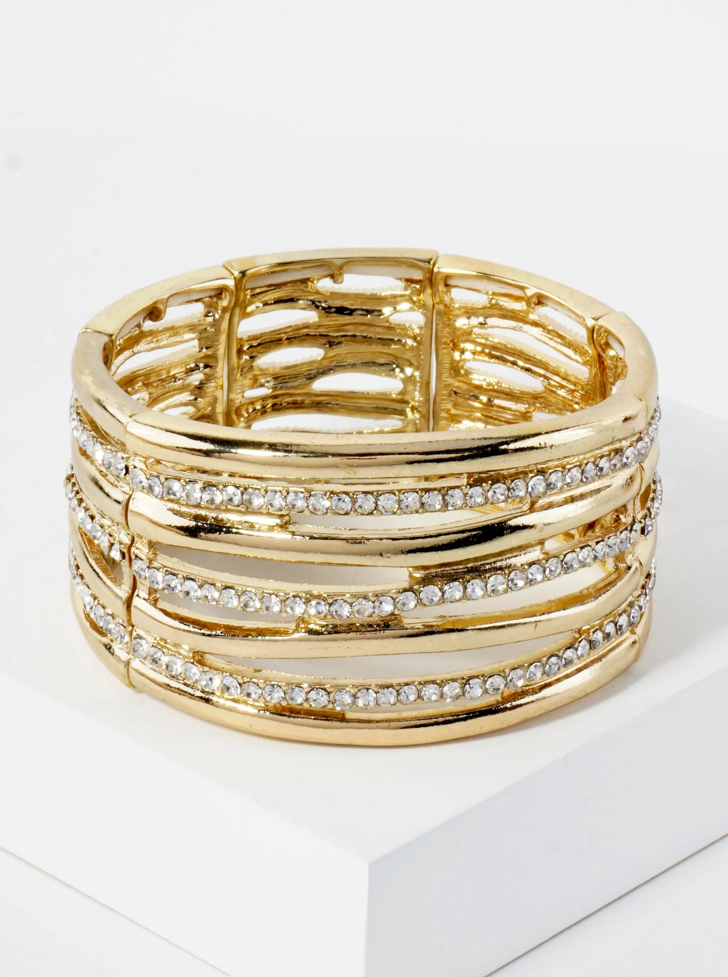 Crystal-Pave Metal Stretch Bangle Bracelet