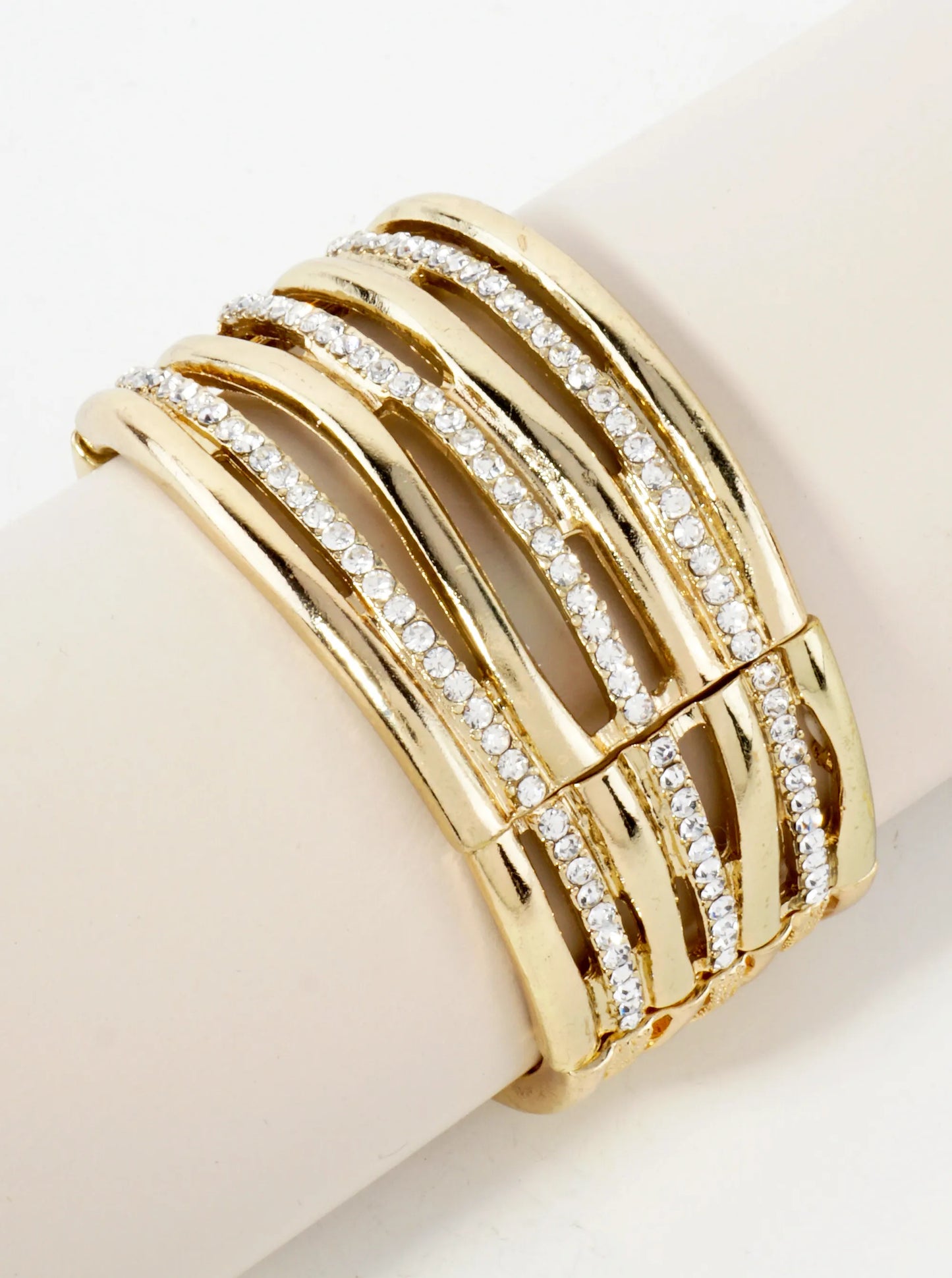 Crystal-Pave Metal Stretch Bangle Bracelet