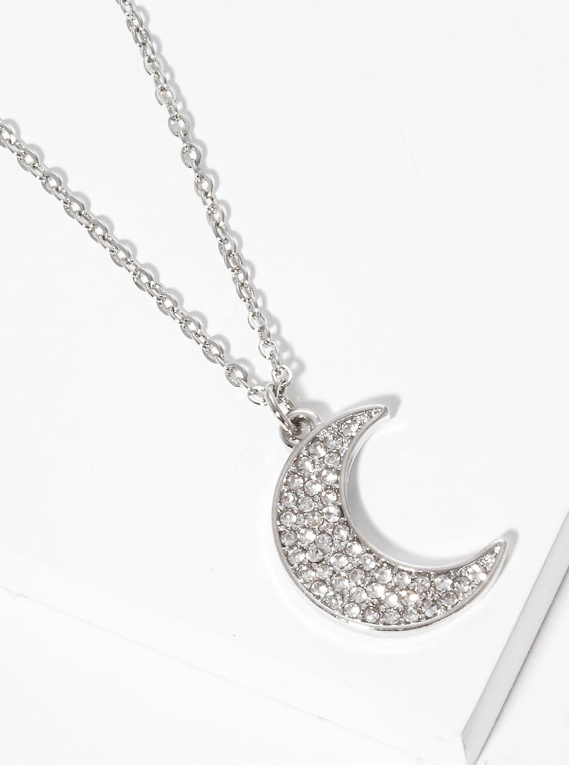 Crystal Pave Moon Pendant Delicate Necklace