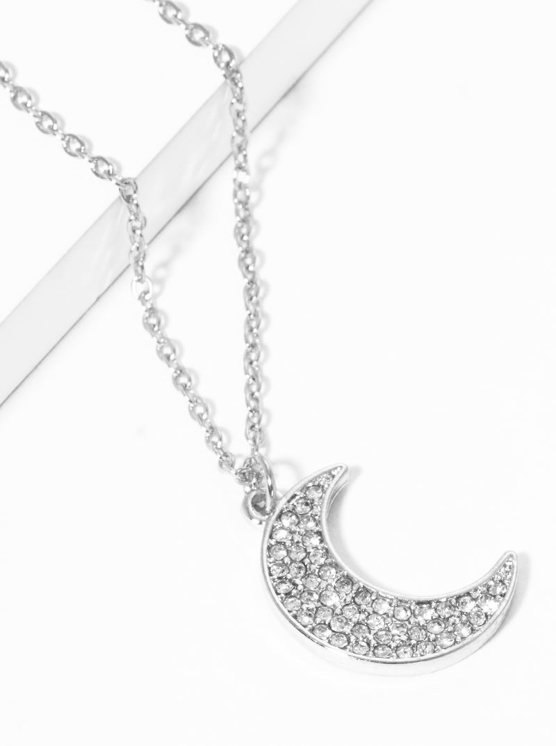 Crystal Pave Moon Pendant Delicate Necklace