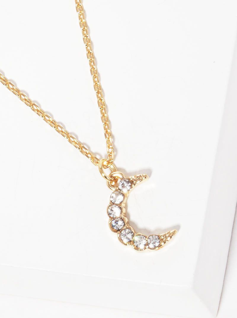 Crystal Pave Moon Pendant Necklace