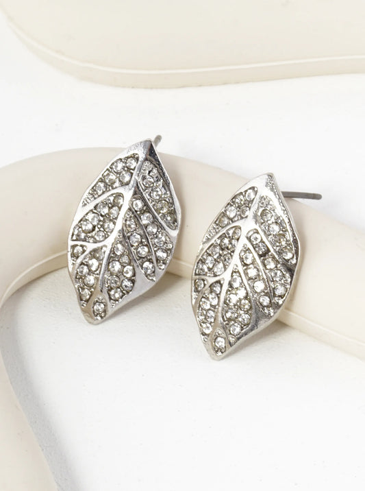 Crystal Pave Nature-Inspired 21mm Leaf Stud Earrings