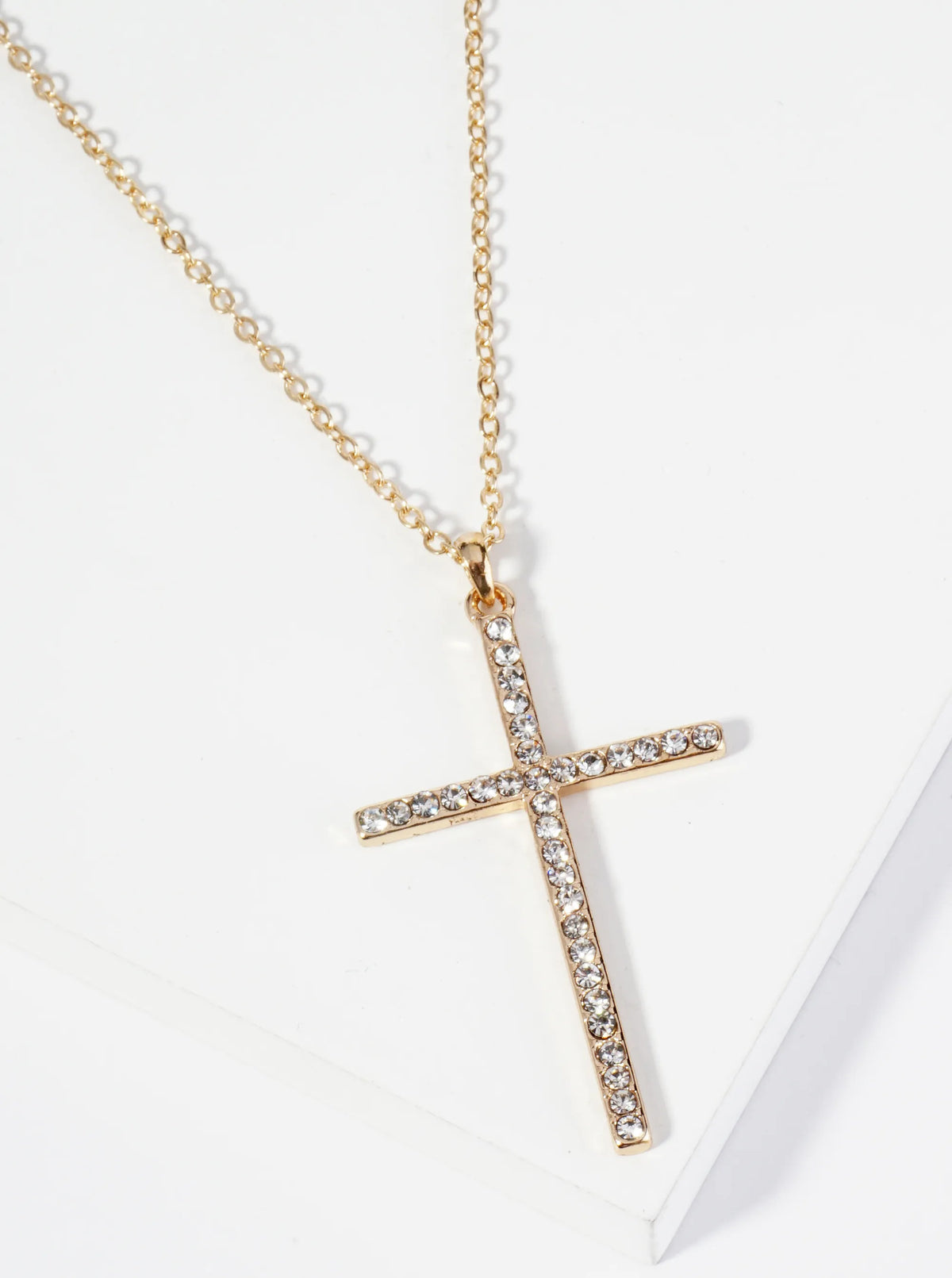 Crystal Pave One And Half Inch Cross Pendant Necklace