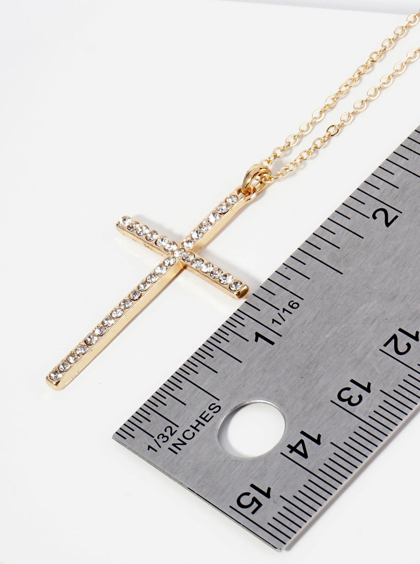 Crystal Pave One And Half Inch Cross Pendant Necklace