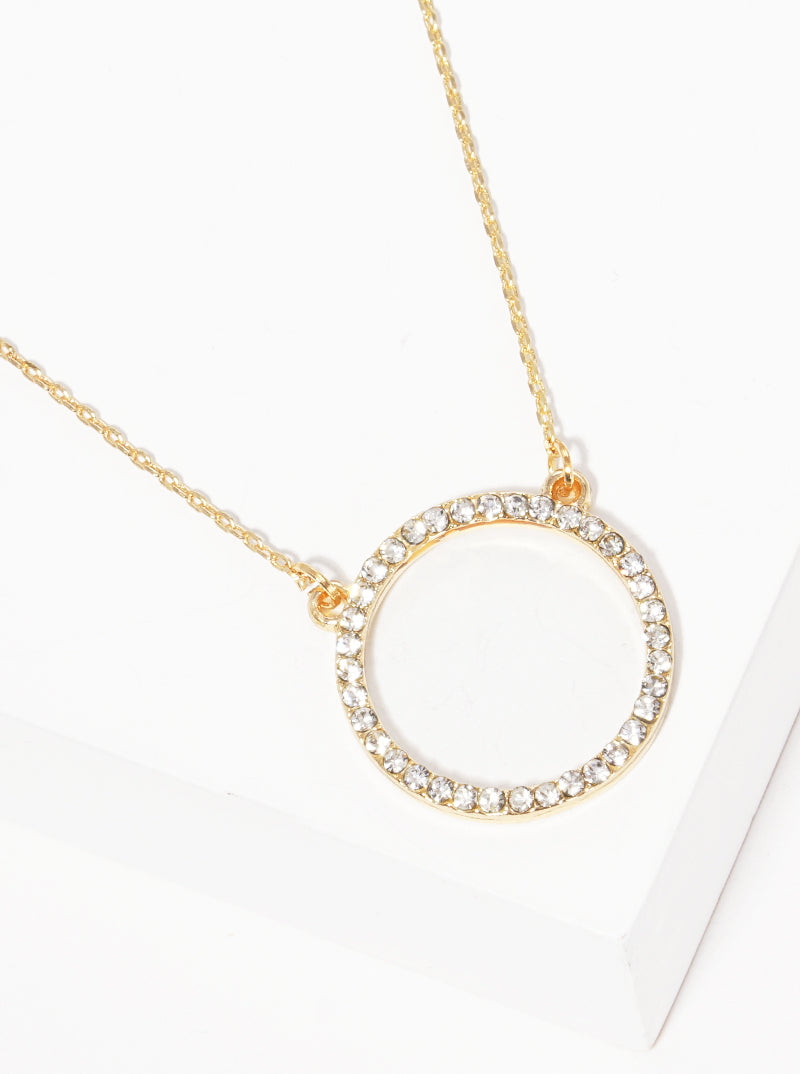 Crystal Pave Open Circle Pendant Necklace