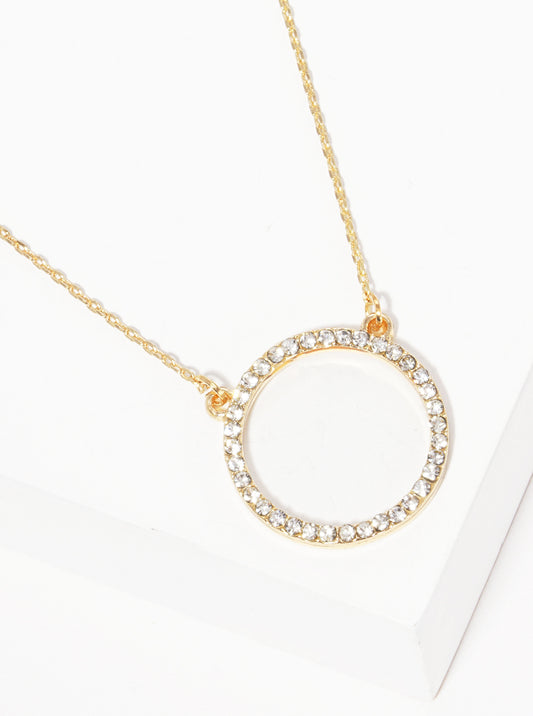 Crystal Pave Open Circle Pendant Necklace