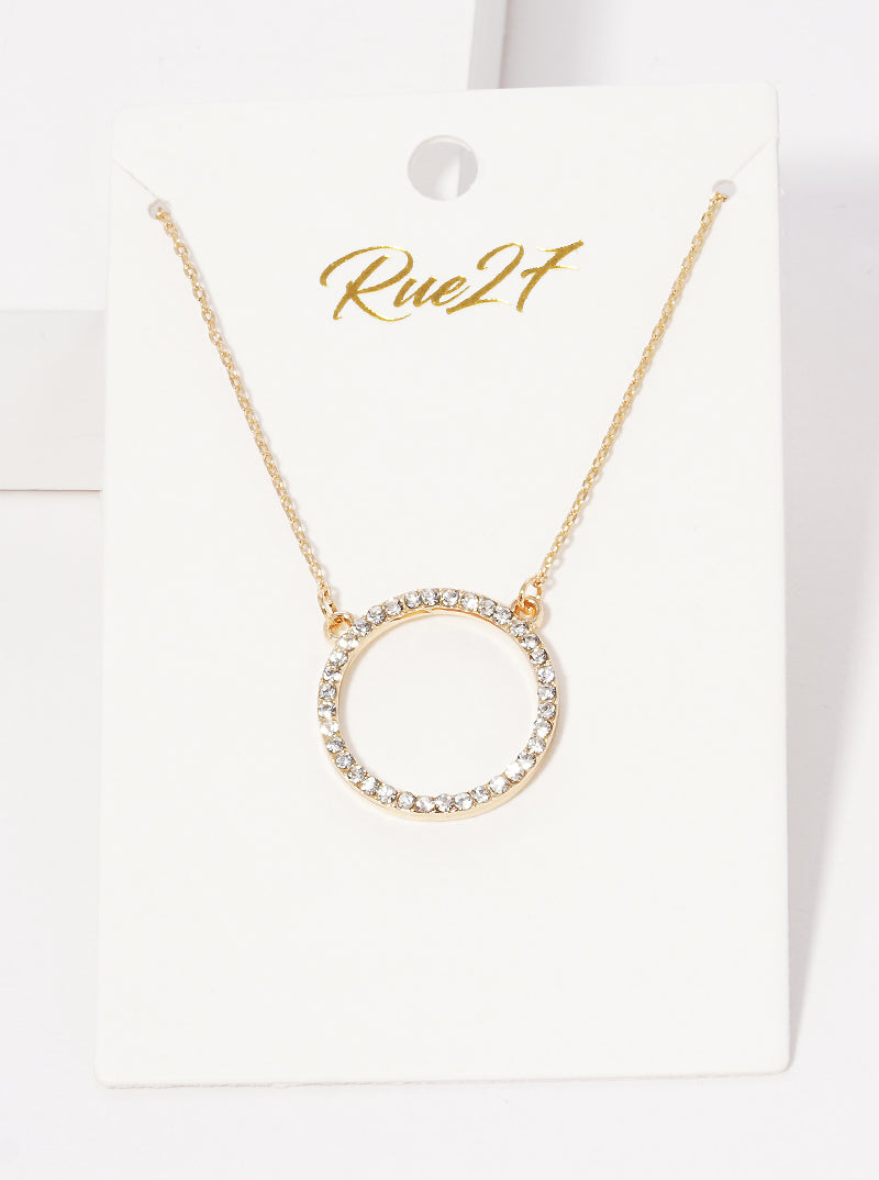 Crystal Pave Open Circle Pendant Necklace