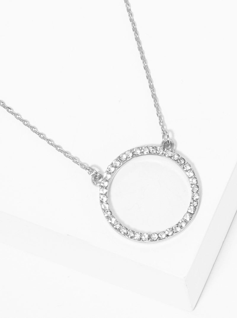 Crystal Pave Open Circle Pendant Necklace