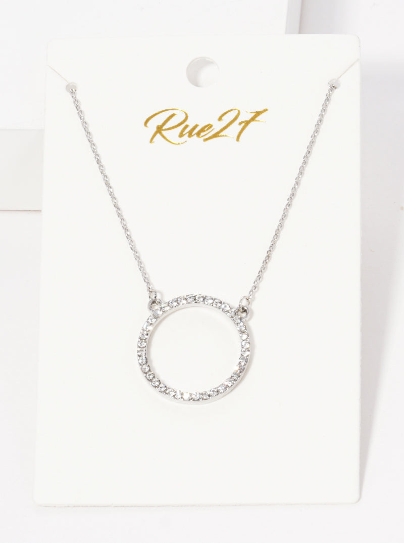 Crystal Pave Open Circle Pendant Necklace