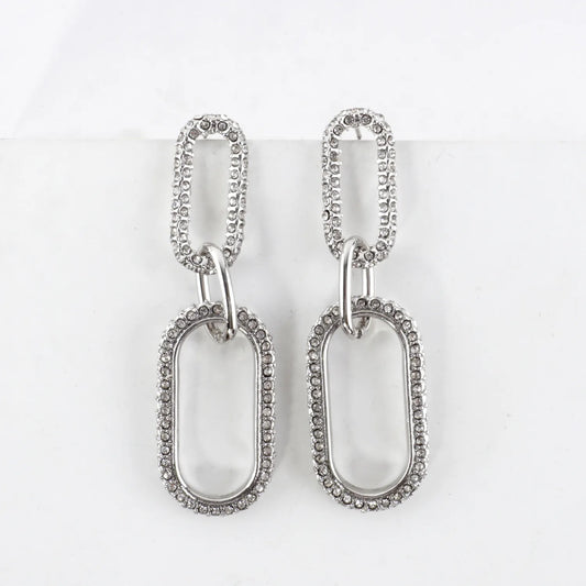 Crystal-Pave Oval Link Chain Drop Earrings
