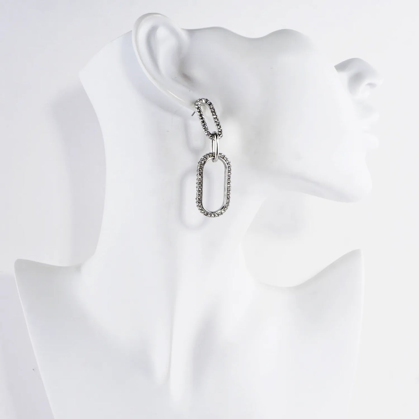 Crystal-Pave Oval Link Chain Drop Earrings