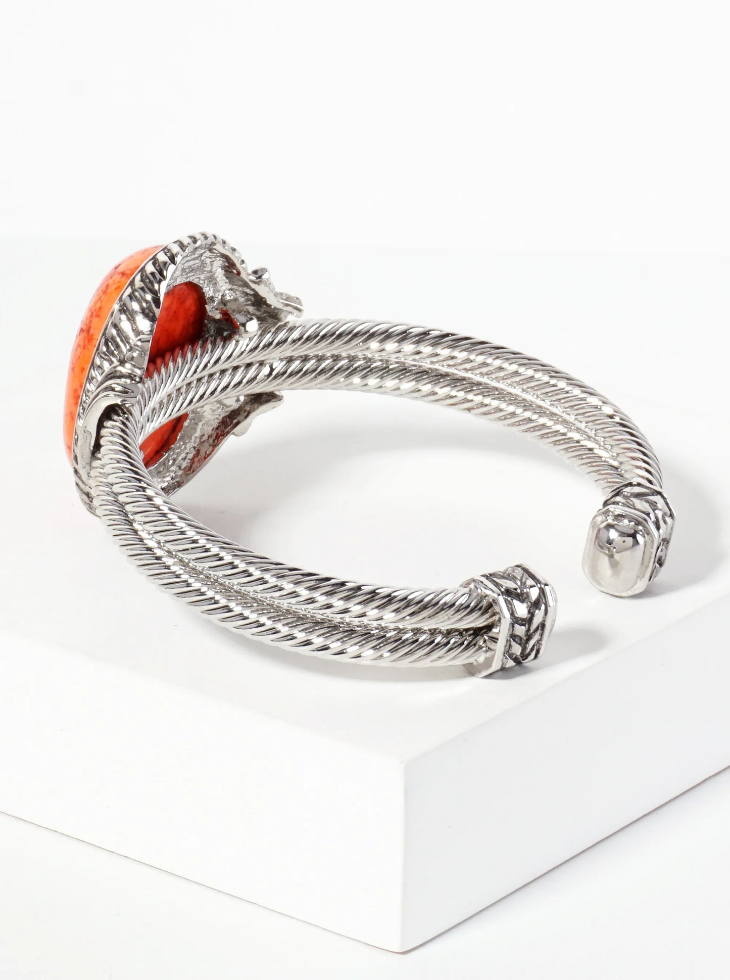 Crystal-Pave Oval-Shaped 30mm Semi-Precious Natural-Stone Open Cuff Bracelet