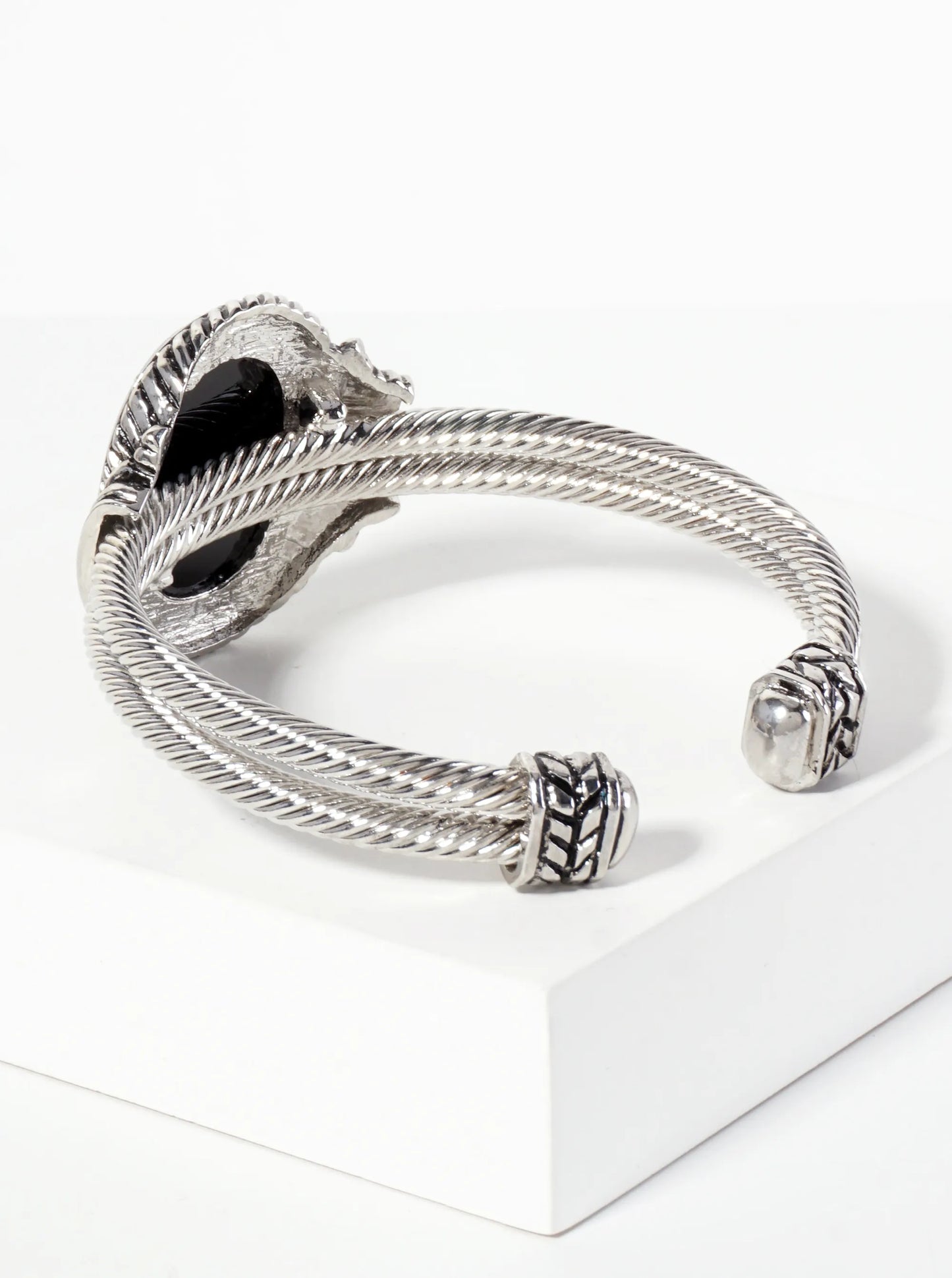 Crystal-Pave Oval-Shaped 30mm Semi-Precious Natural-Stone Open Cuff Bracelet