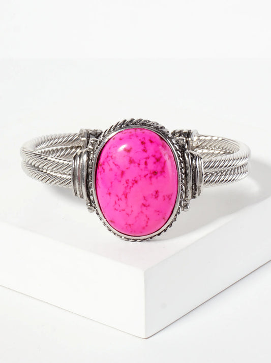 Crystal-Pave Oval-Shaped 30mm Semi-Precious Natural-Stone Open Cuff Bracelet