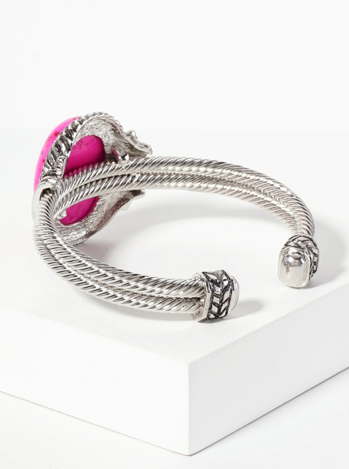 Crystal-Pave Oval-Shaped 30mm Semi-Precious Natural-Stone Open Cuff Bracelet