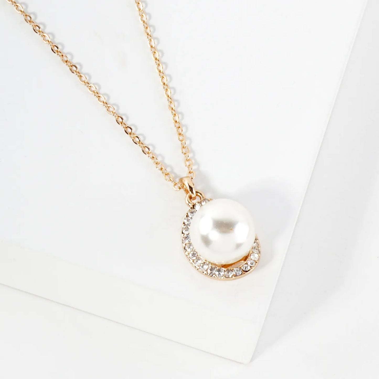 Crystal-Pave Oval With 11mm Pearl Accent Necklace