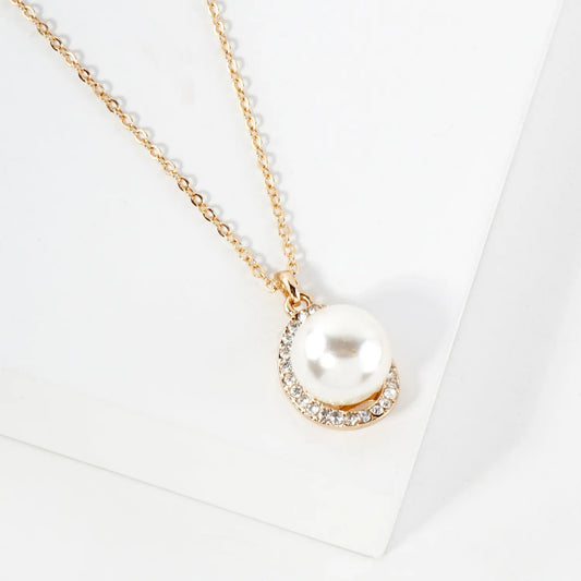 Crystal-Pave Oval With 11mm Pearl Accent Necklace