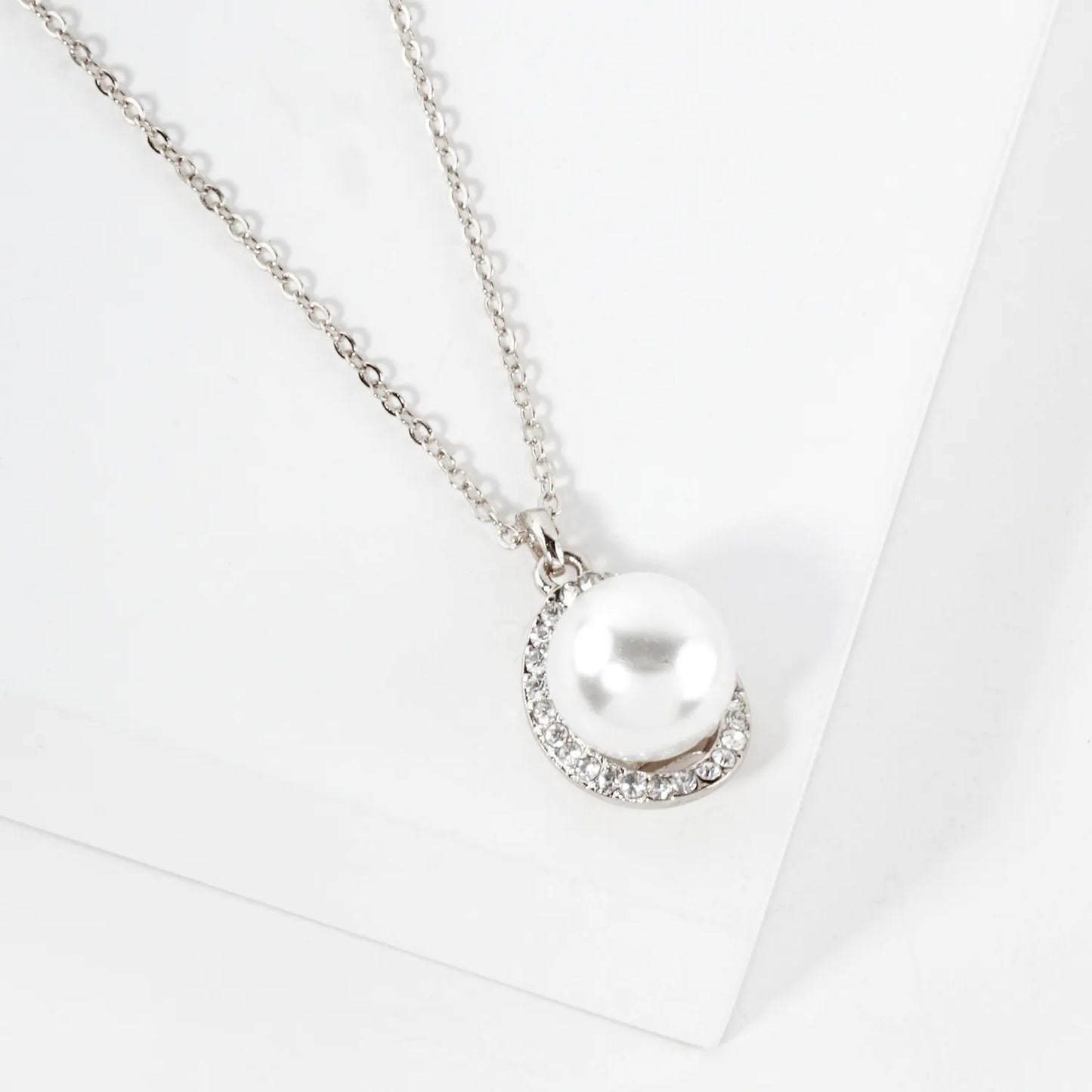 Crystal-Pave Oval With 11mm Pearl Accent Necklace