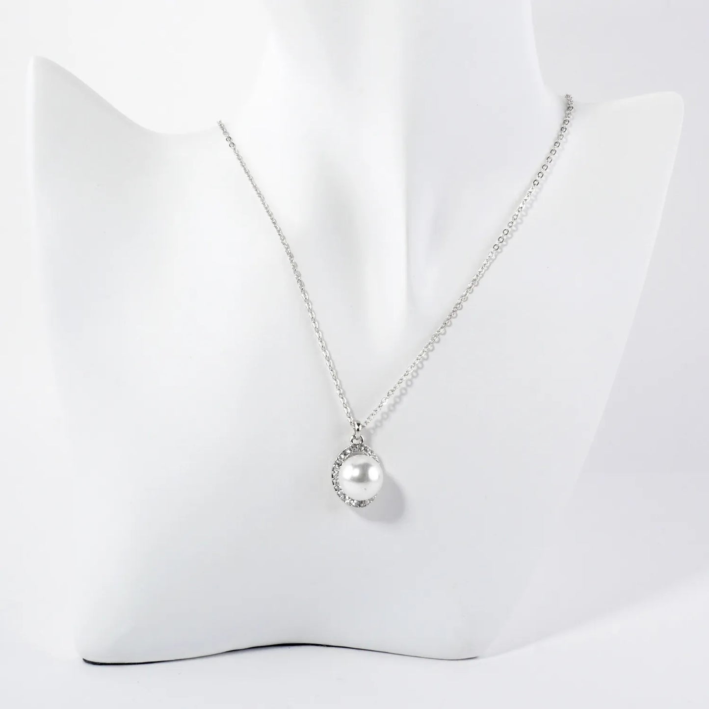 Crystal-Pave Oval With 11mm Pearl Accent Necklace