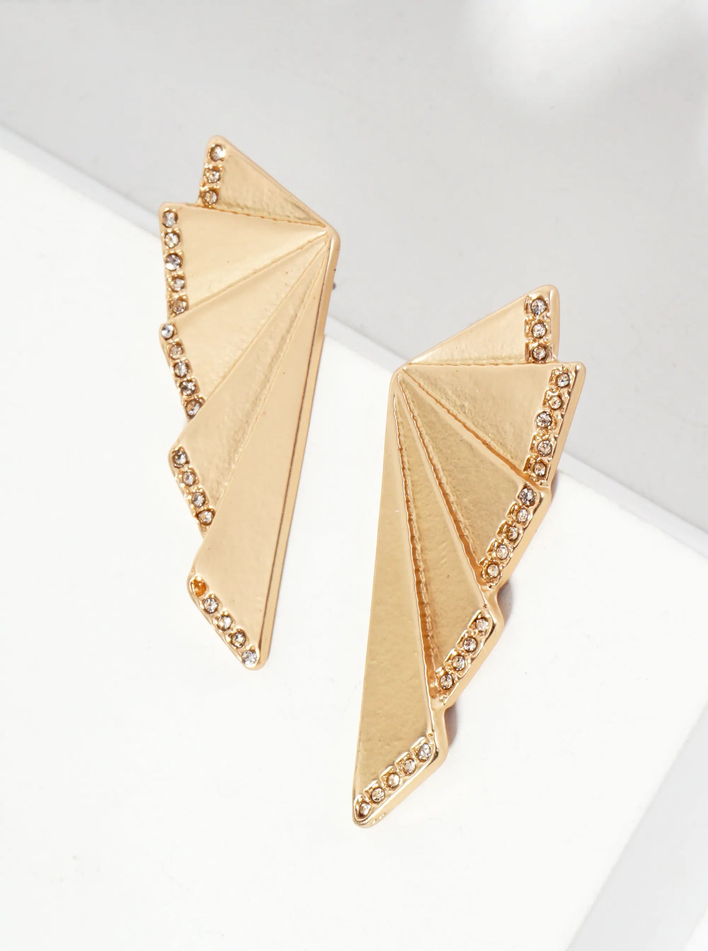 Crystal-Pave Overlapping Geometric Triangles Post Earrings