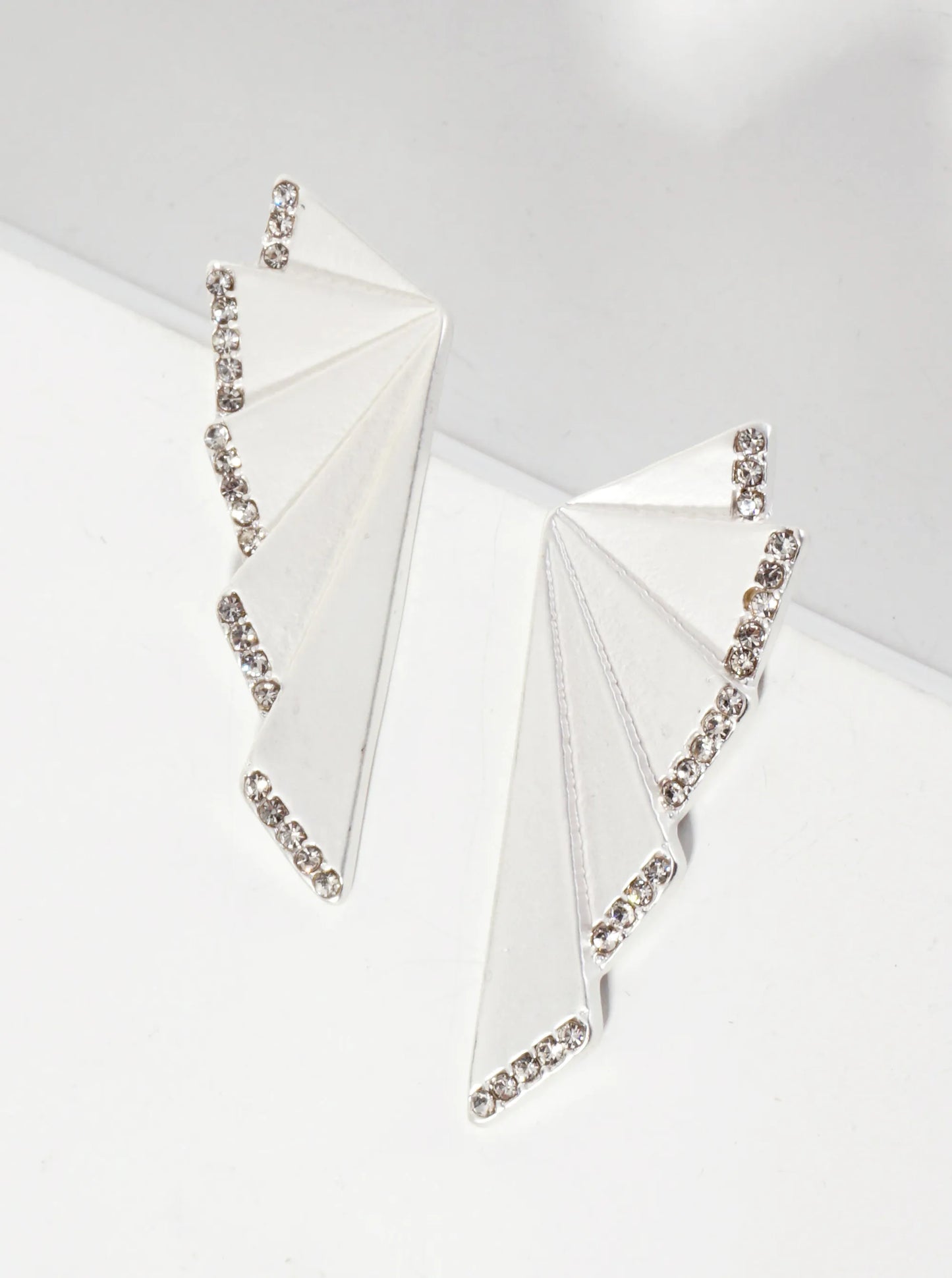 Crystal-Pave Overlapping Geometric Triangles Post Earrings
