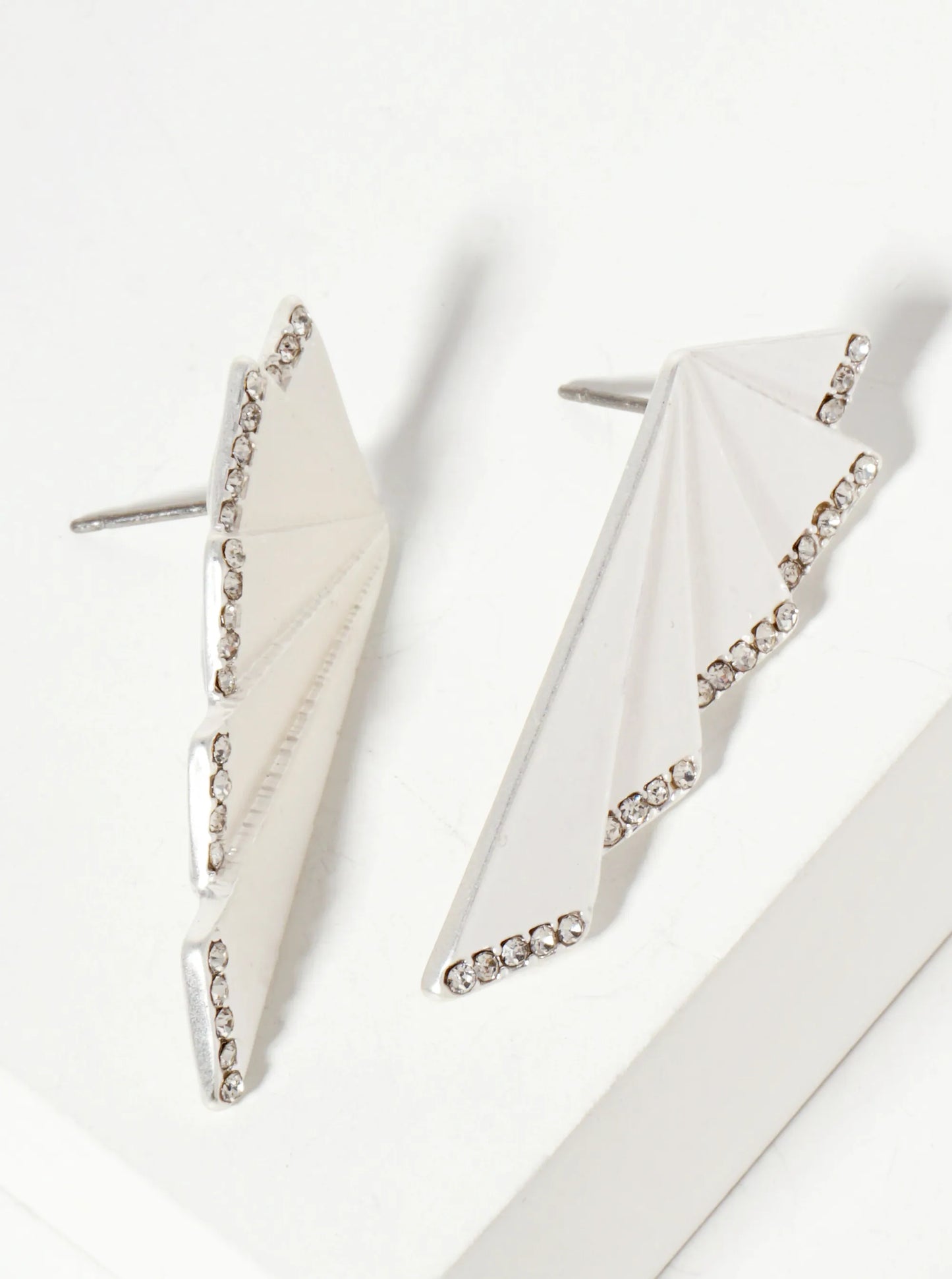 Crystal-Pave Overlapping Geometric Triangles Post Earrings