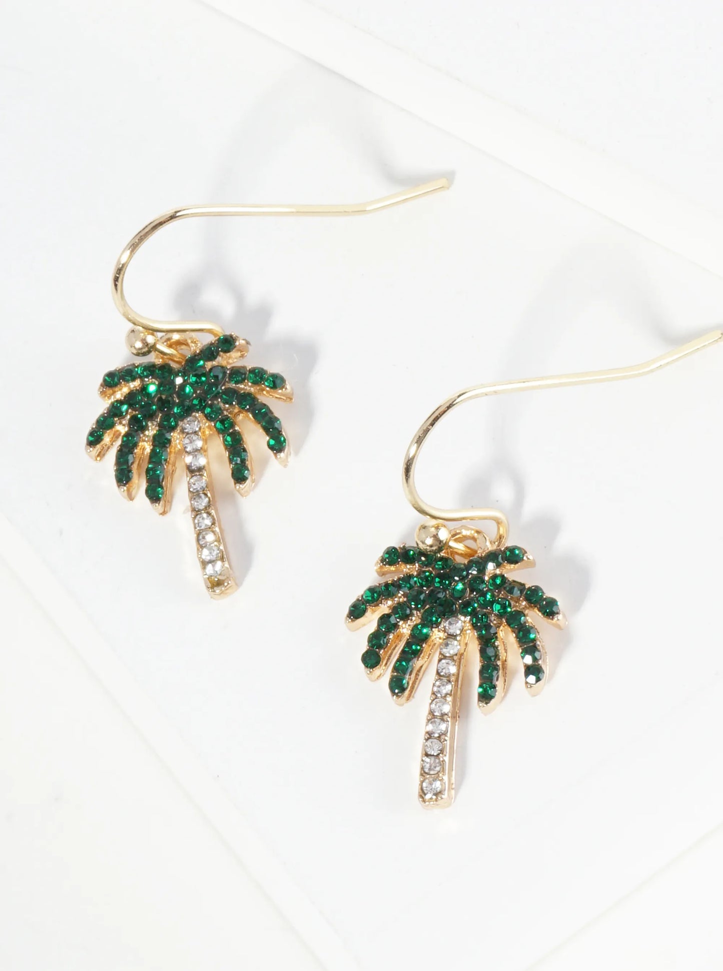 Crystal Pave Palm Tree Drop Dangle Earrings