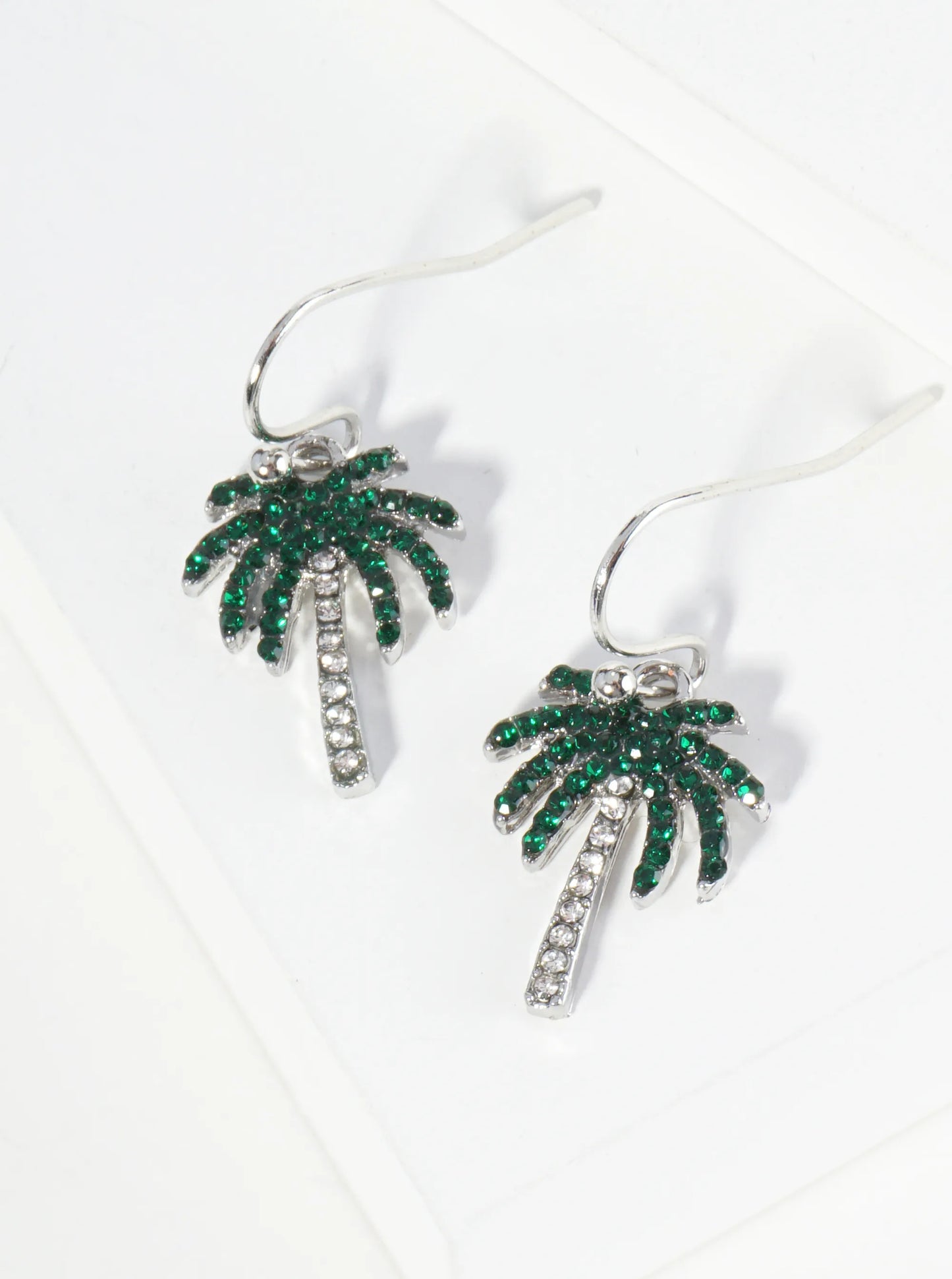 Crystal Pave Palm Tree Drop Dangle Earrings
