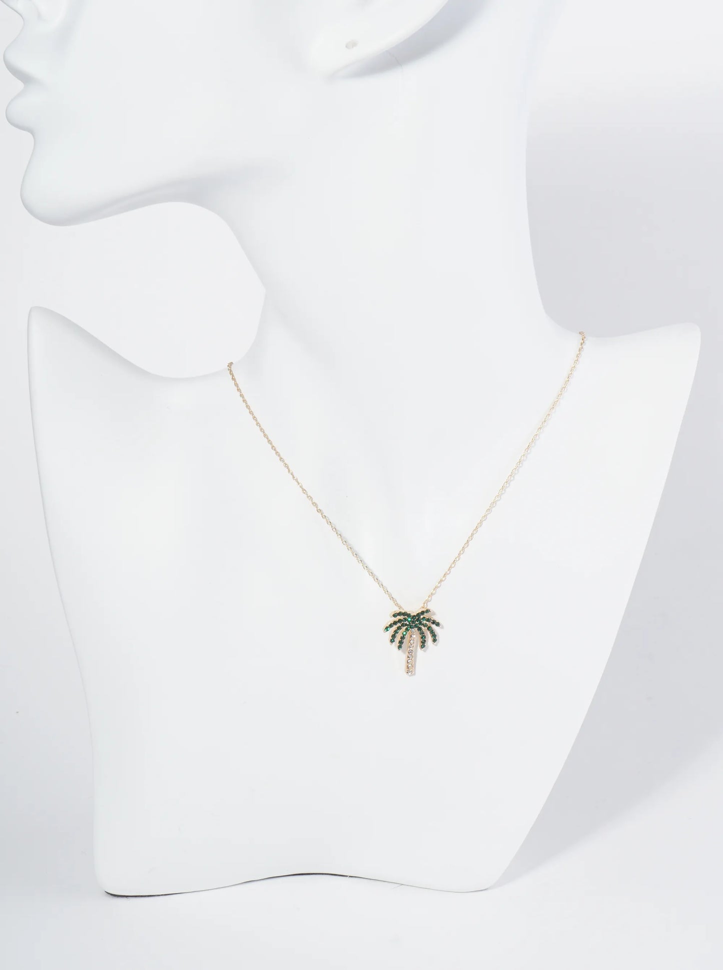 Crystal Pave Palm Tree Pendant 16 Inch Necklace