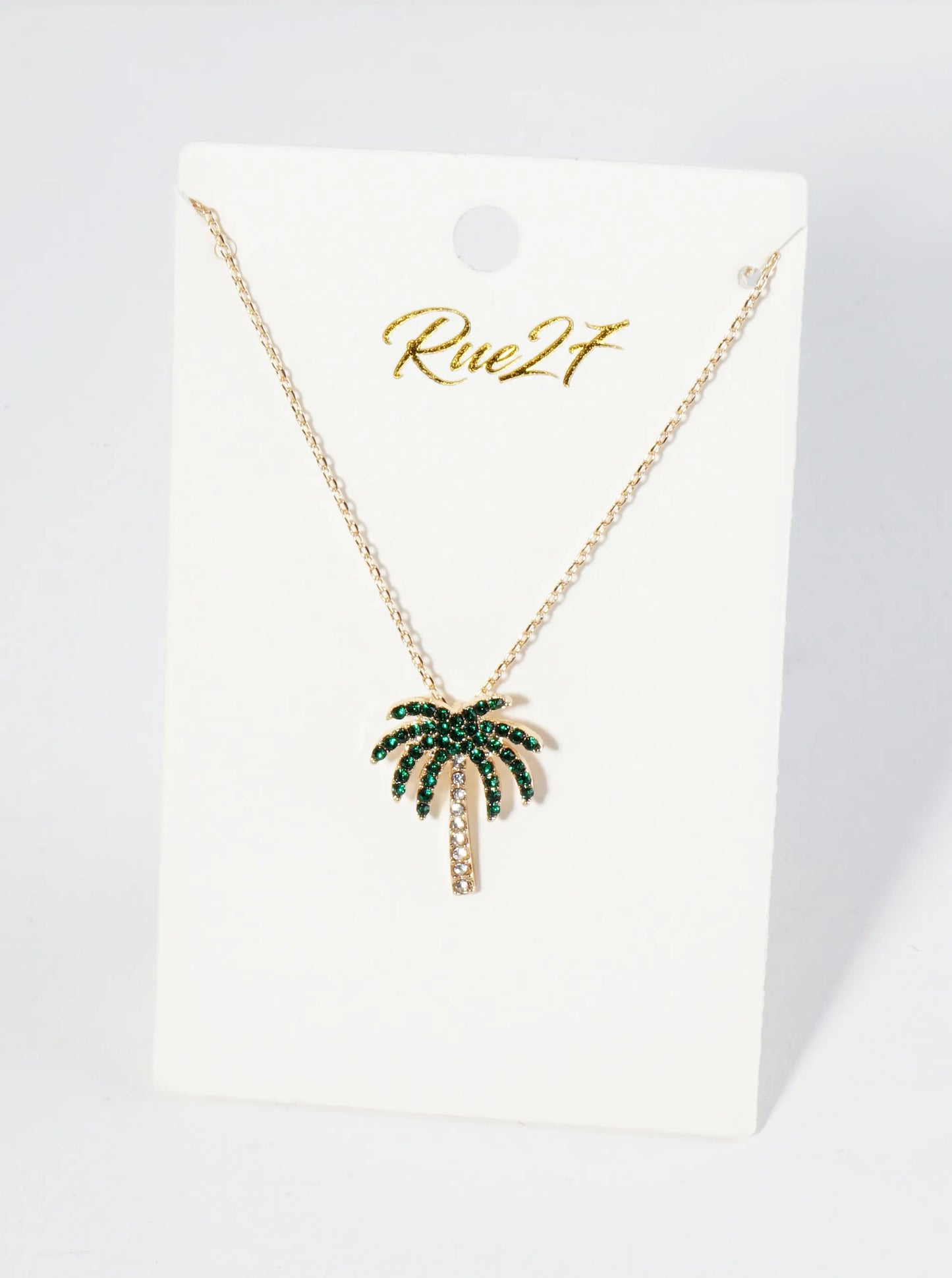 Crystal Pave Palm Tree Pendant 16 Inch Necklace
