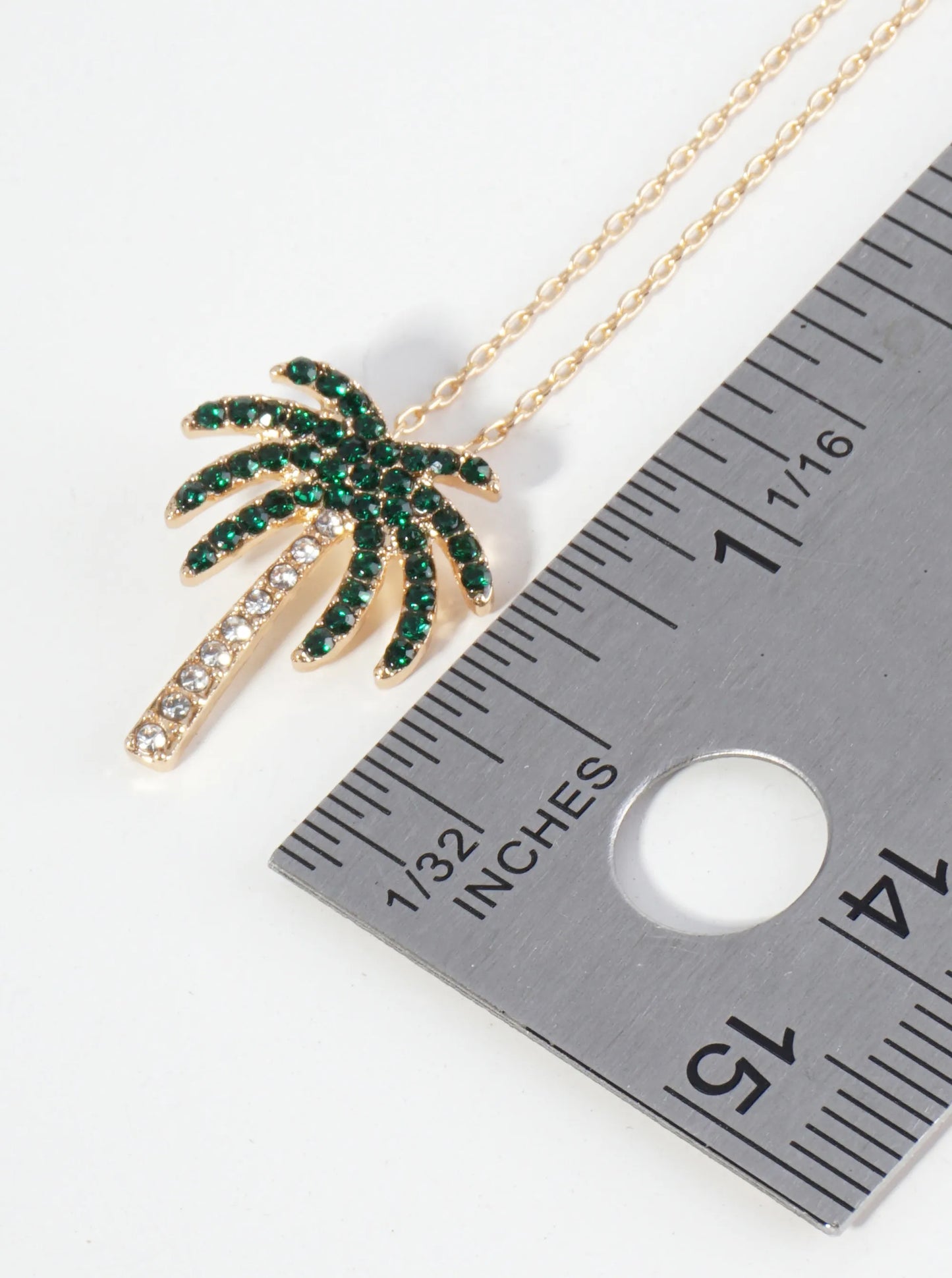 Crystal Pave Palm Tree Pendant 16 Inch Necklace