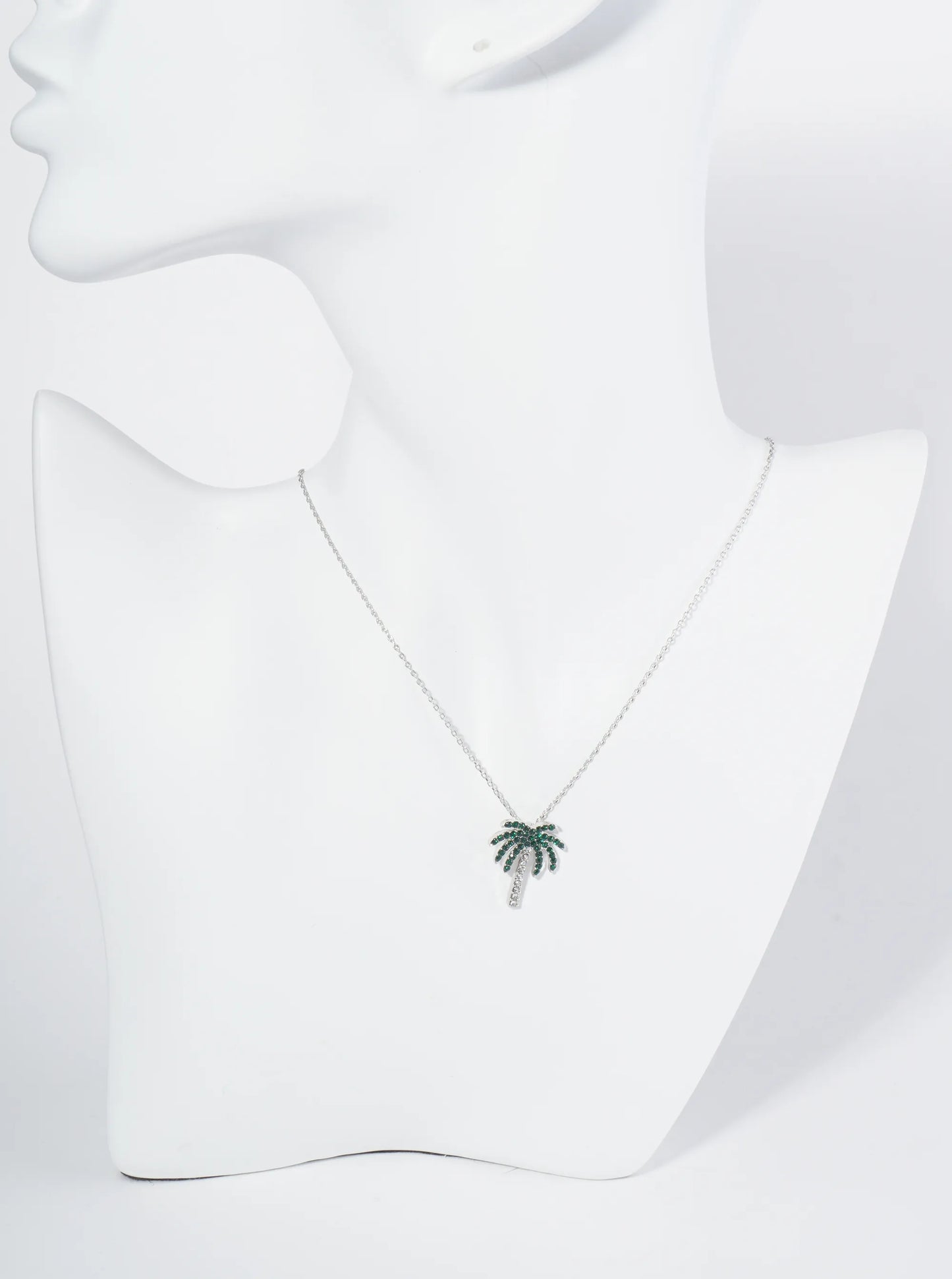 Crystal Pave Palm Tree Pendant 16 Inch Necklace