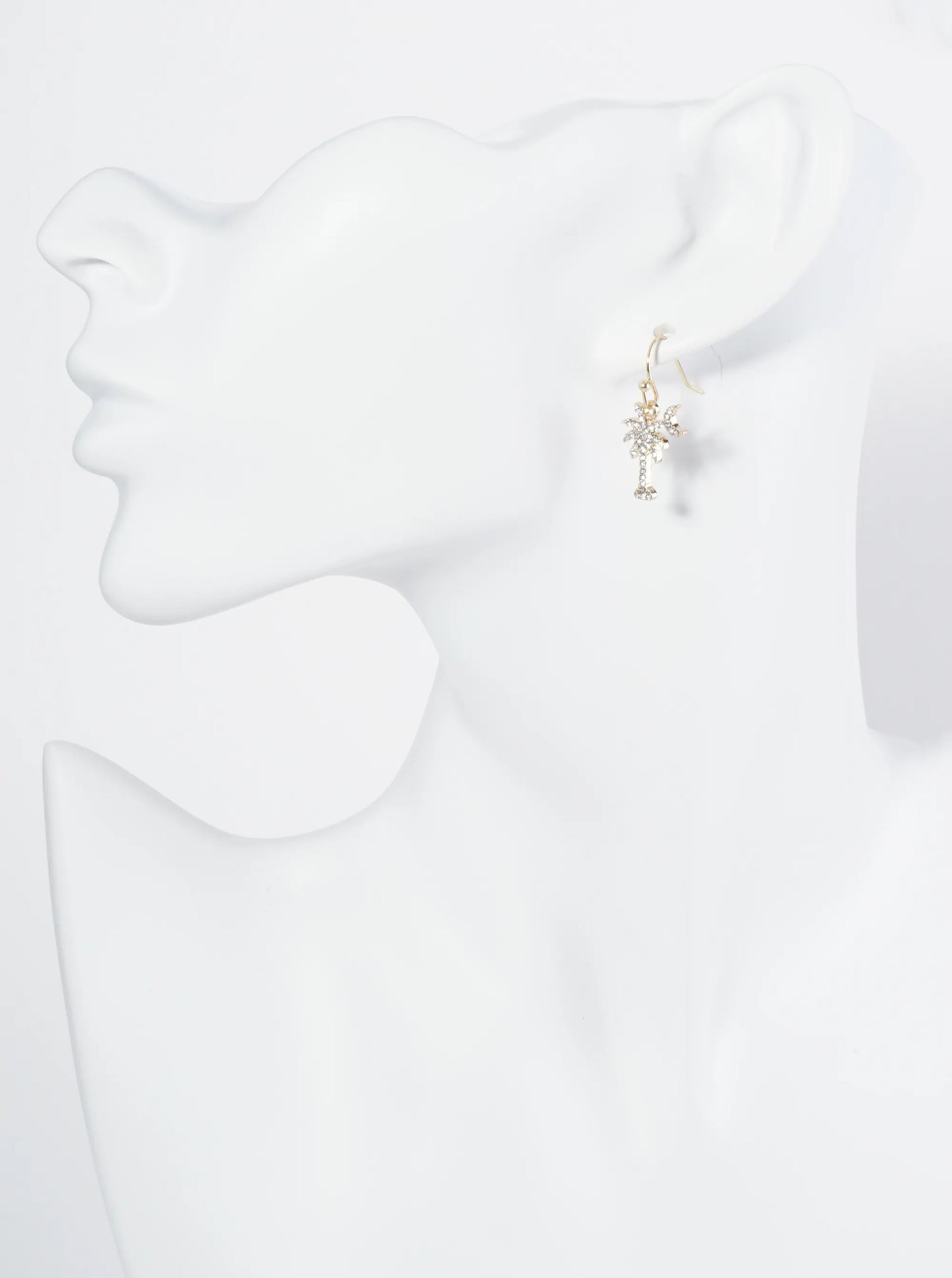 Crystal Pave Palm Tree And Moon Drop Dangle Earrings