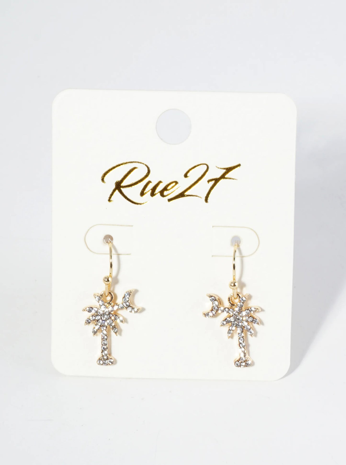 Crystal Pave Palm Tree And Moon Drop Dangle Earrings