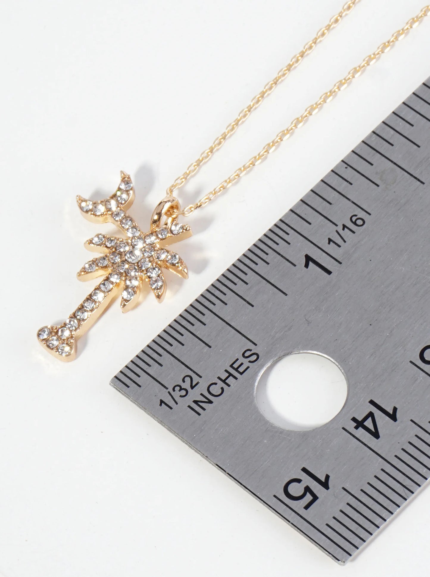 Crystal Pave Palm Tree And Moon Pendant 16 Inch Necklace