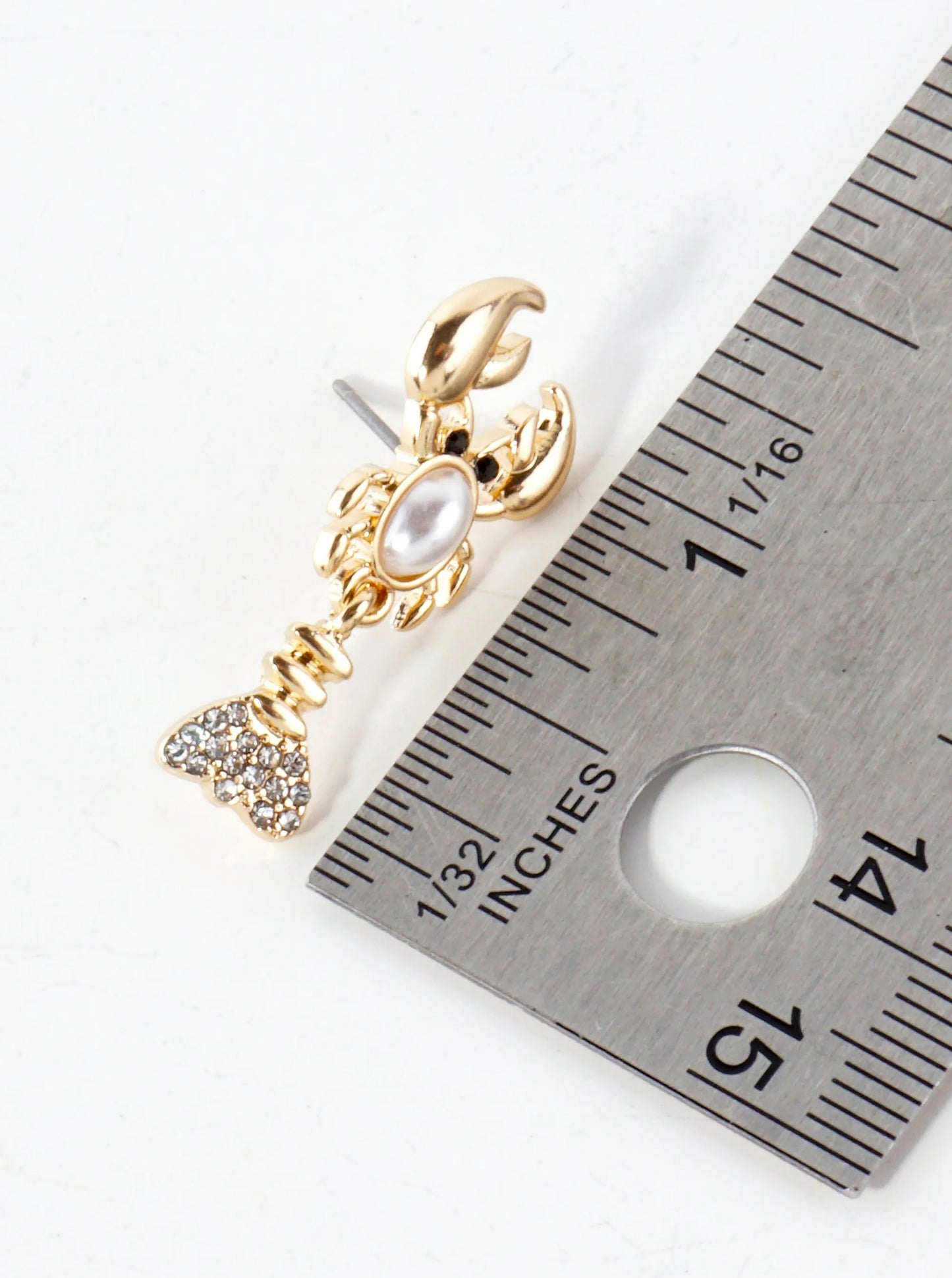 Crystal-Pave Pearl Lobster Sea-Life Earrings