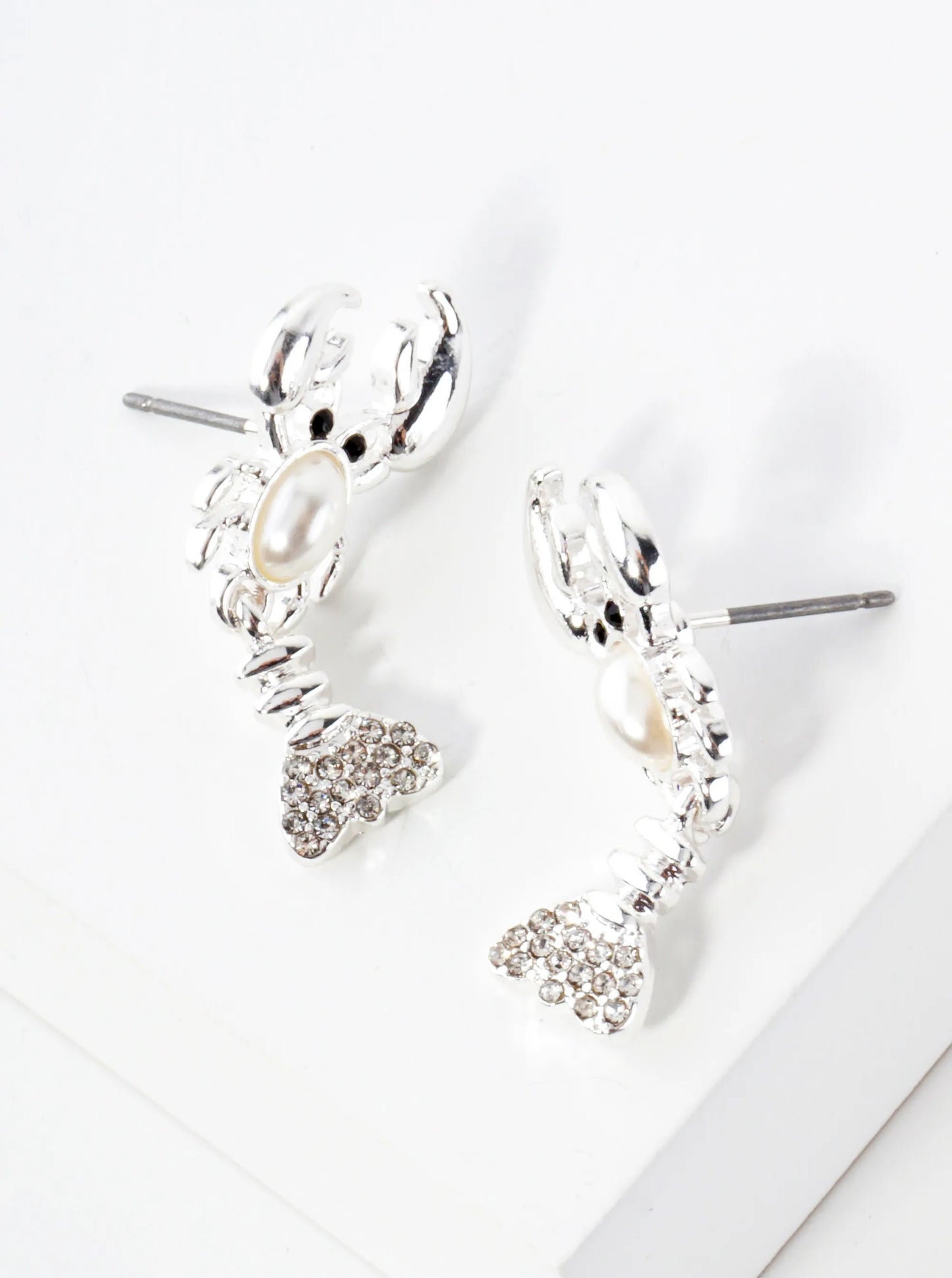 Crystal-Pave Pearl Lobster Sea-Life Earrings
