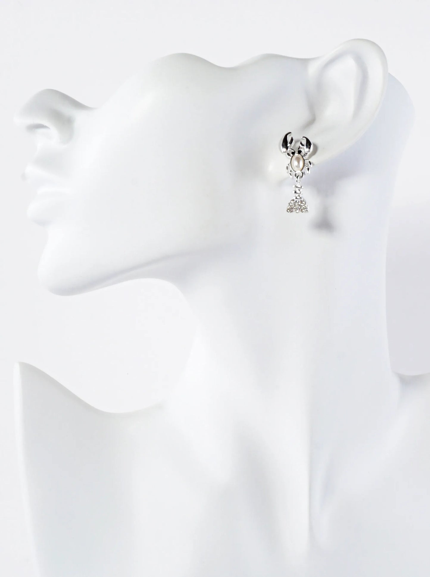 Crystal-Pave Pearl Lobster Sea-Life Earrings