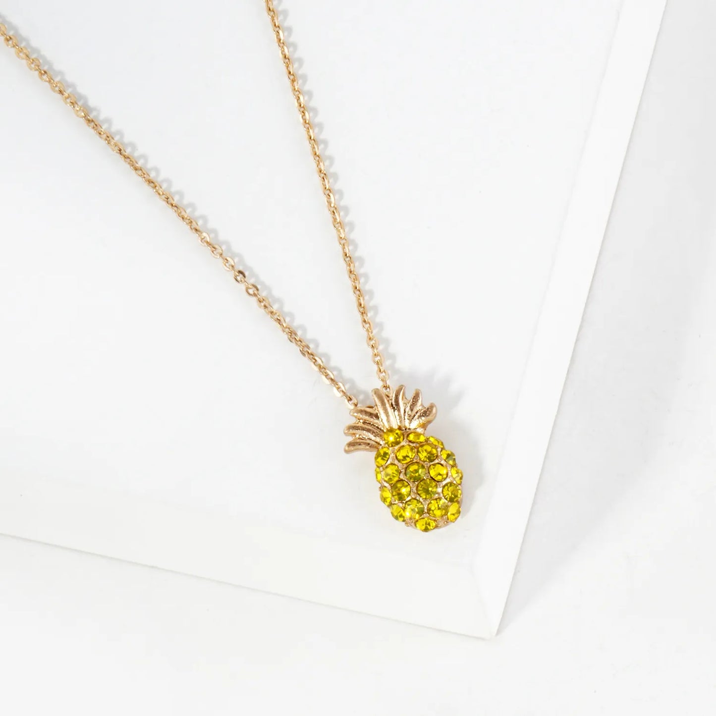 Crystal-Pave Pineapple Pendant Tropical-Theme Necklace