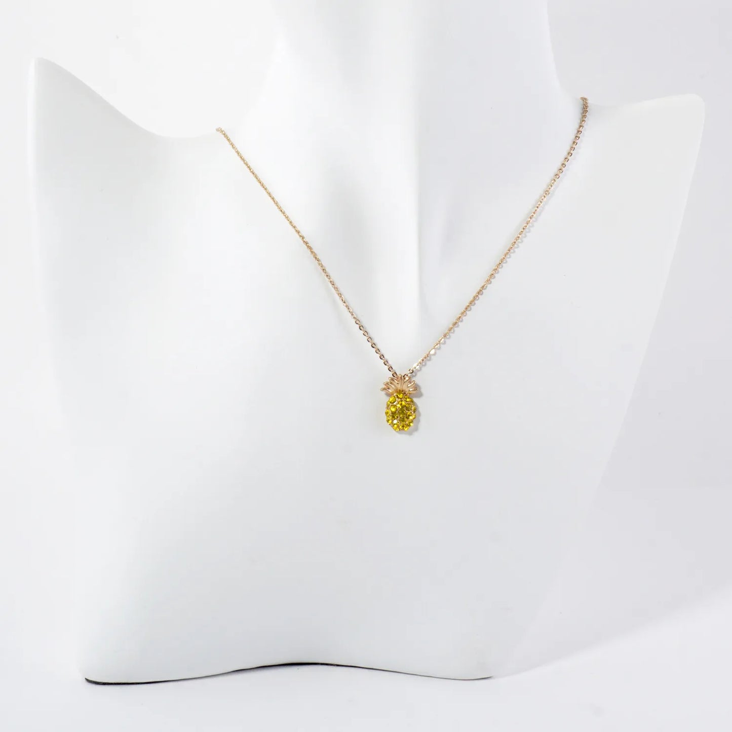 Crystal-Pave Pineapple Pendant Tropical-Theme Necklace