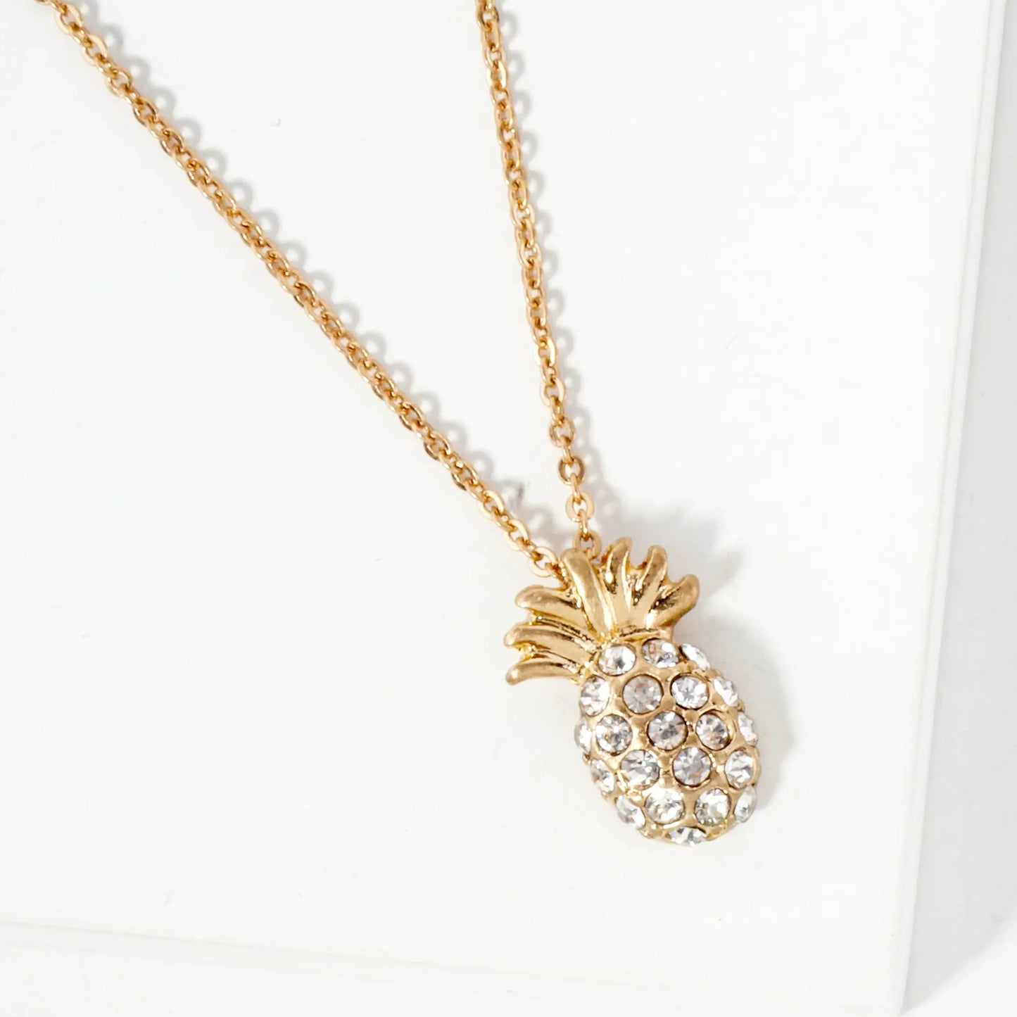 Crystal-Pave Pineapple Pendant Tropical-Theme Necklace