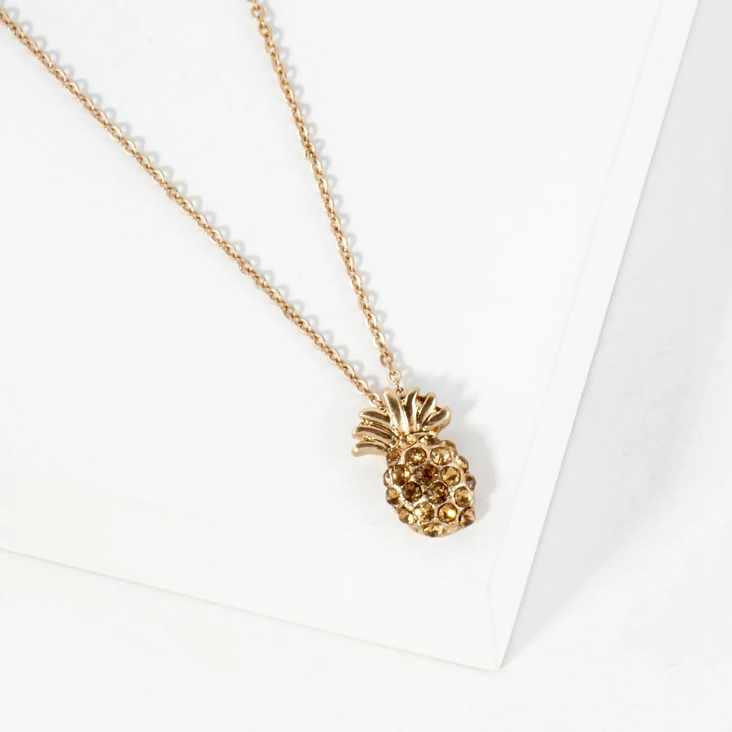 Crystal-Pave Pineapple Pendant Tropical-Theme Necklace